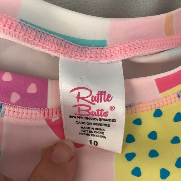 Ruffle butts Long Sleeve Ruffle Hem Rash Guard Shirt ice cream social pink 10 - Picture 3 of 5